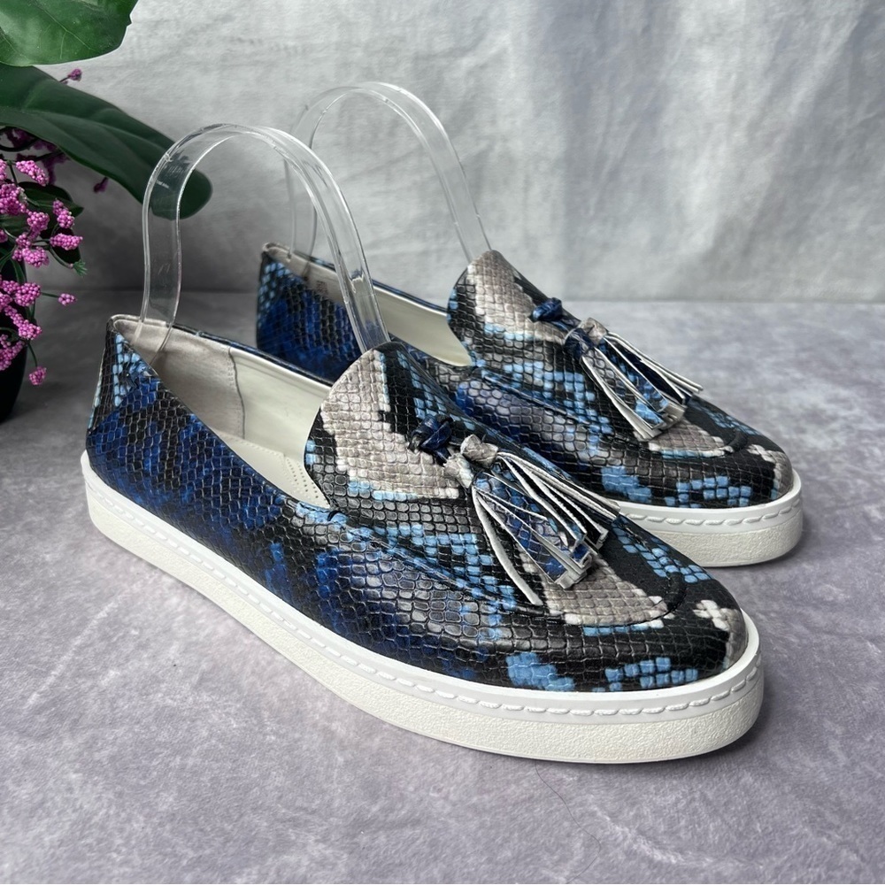 Franco SARTO Alosa Tassel Navy Black Snake Print Slip-On Sneaker Size 7.5M